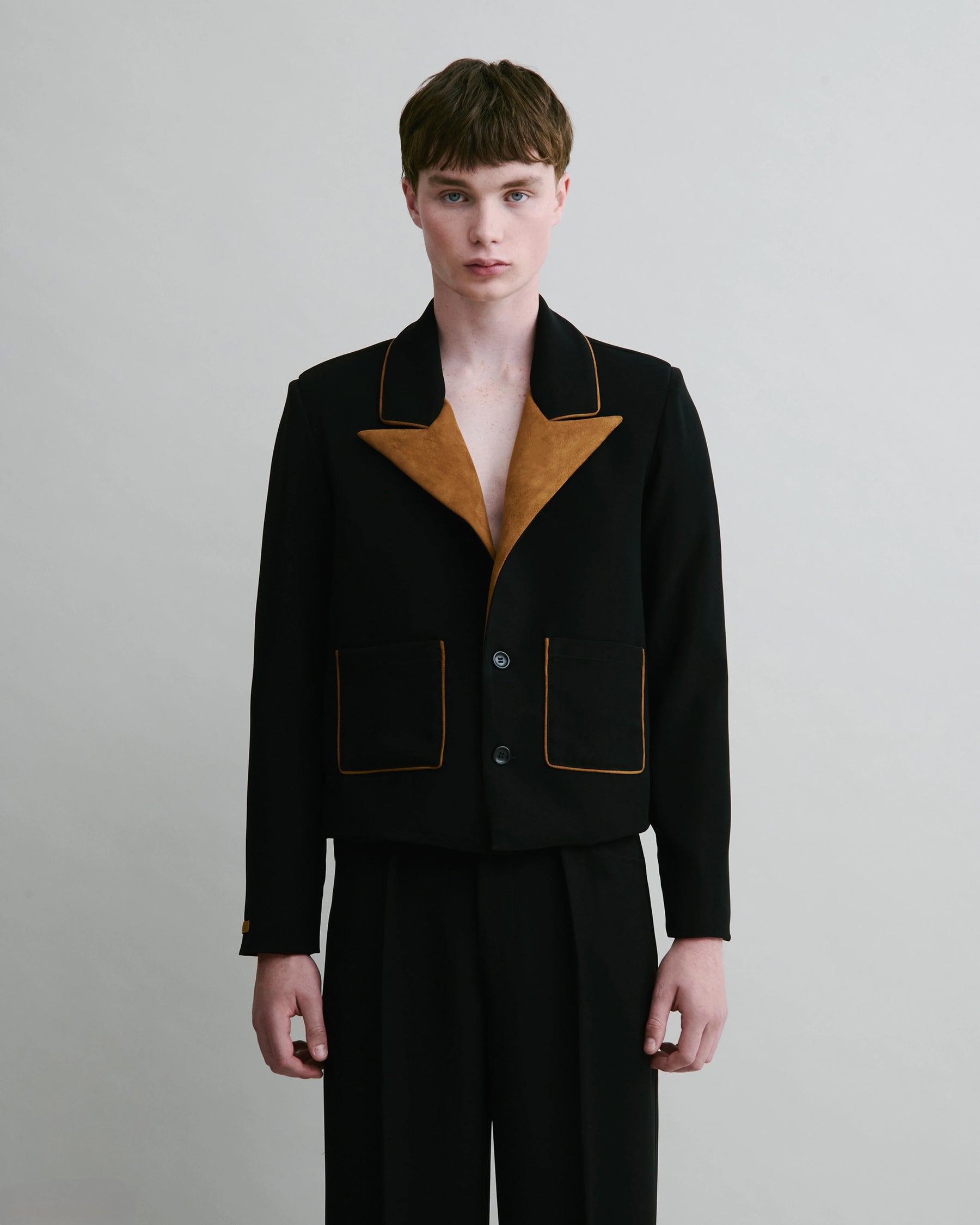 Cropped Blazer with Suede Accents