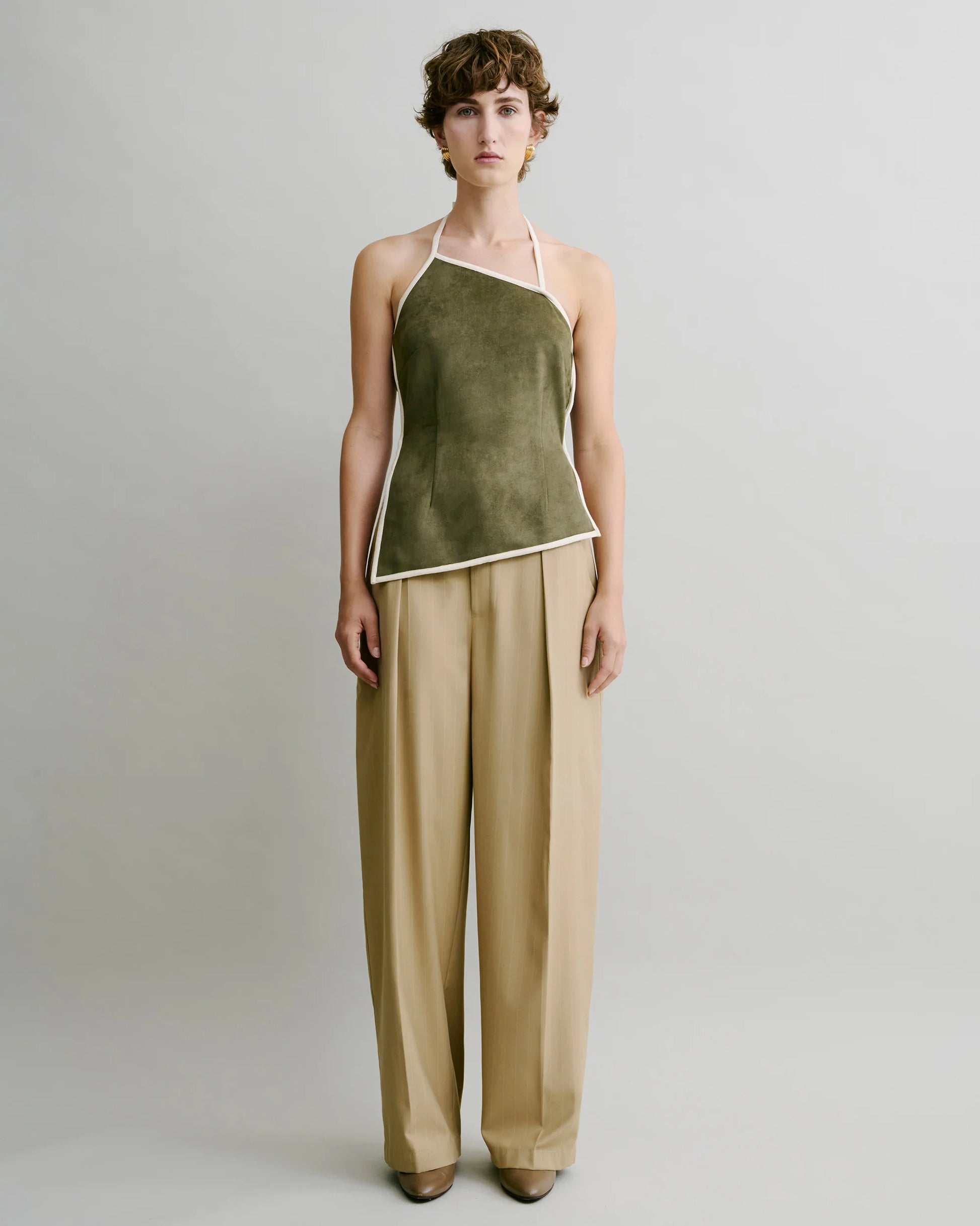 Faux Suede Halter Top (Olive)