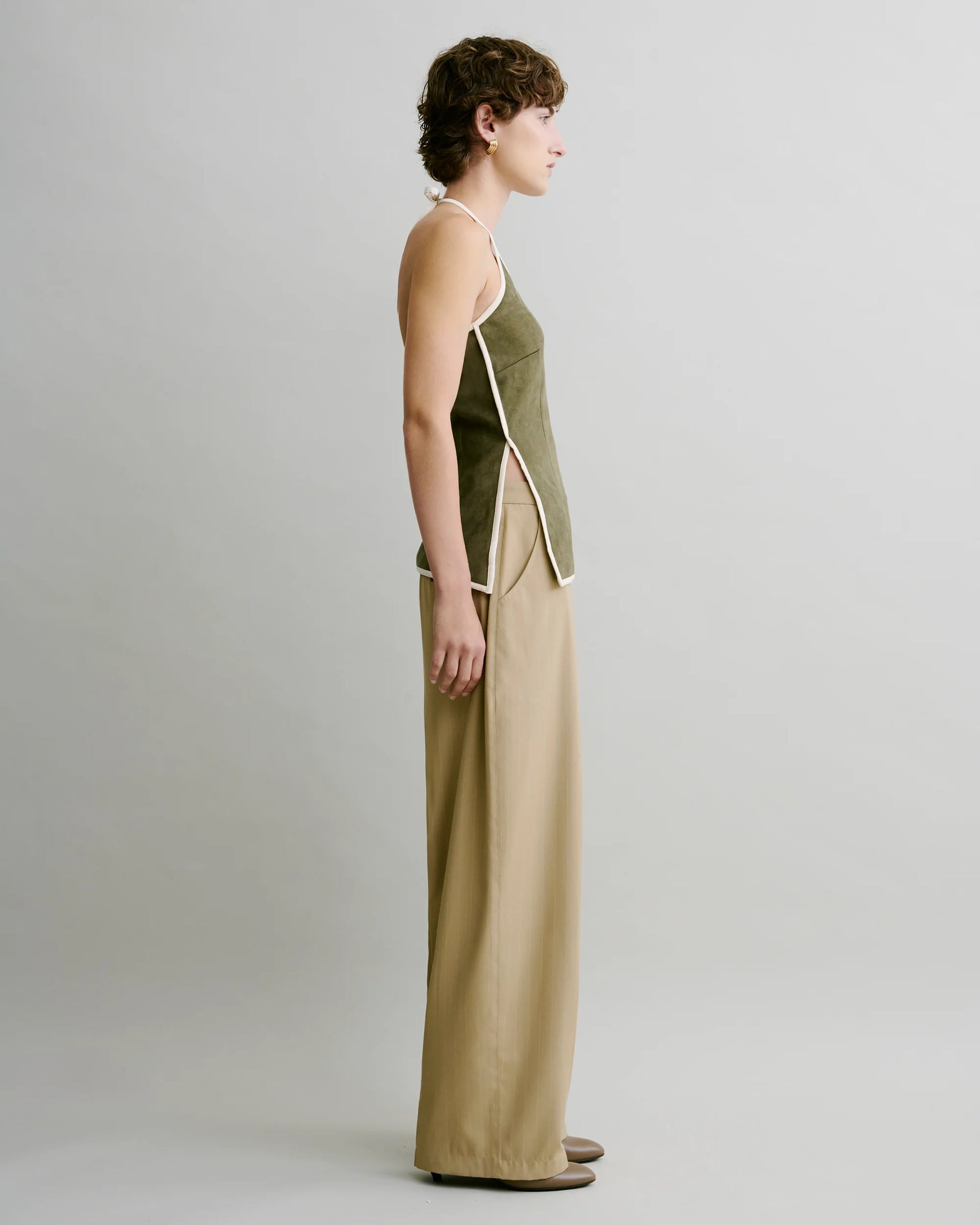 Faux Suede Halter Top (Olive)