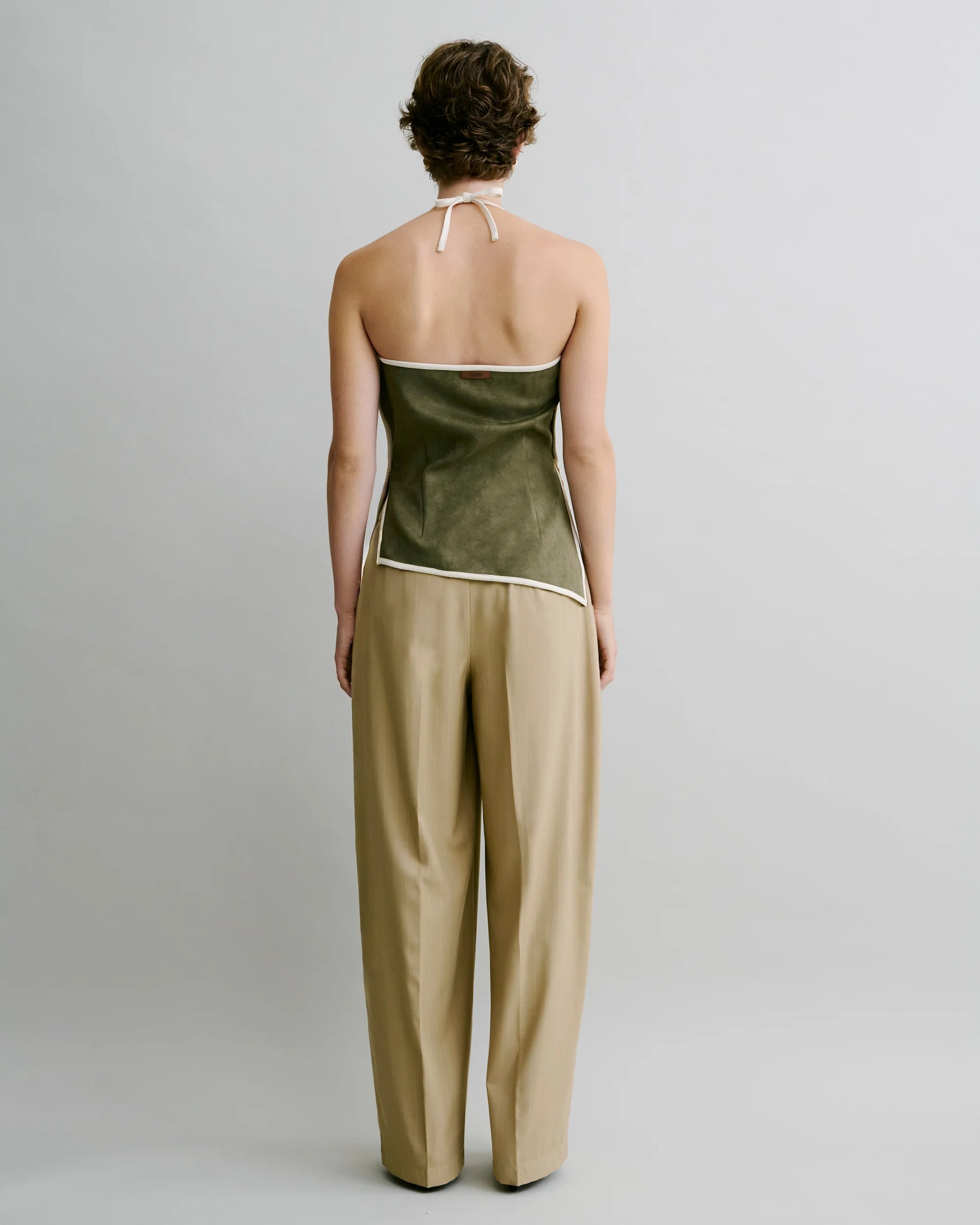 Faux Suede Halter Top (Olive)