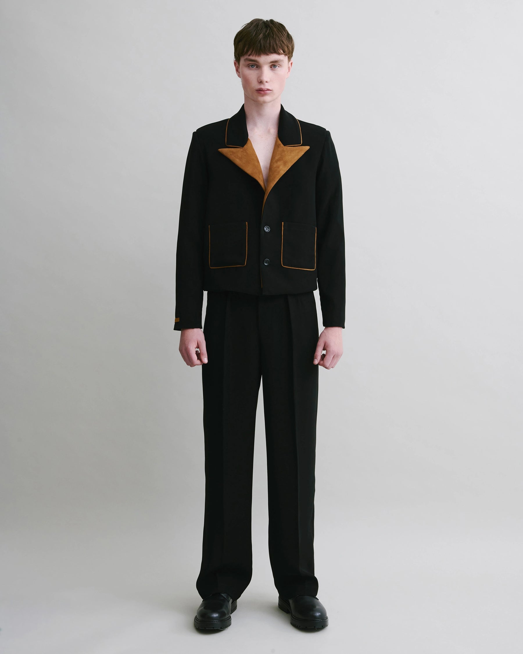 Cropped Blazer with Suede Accents