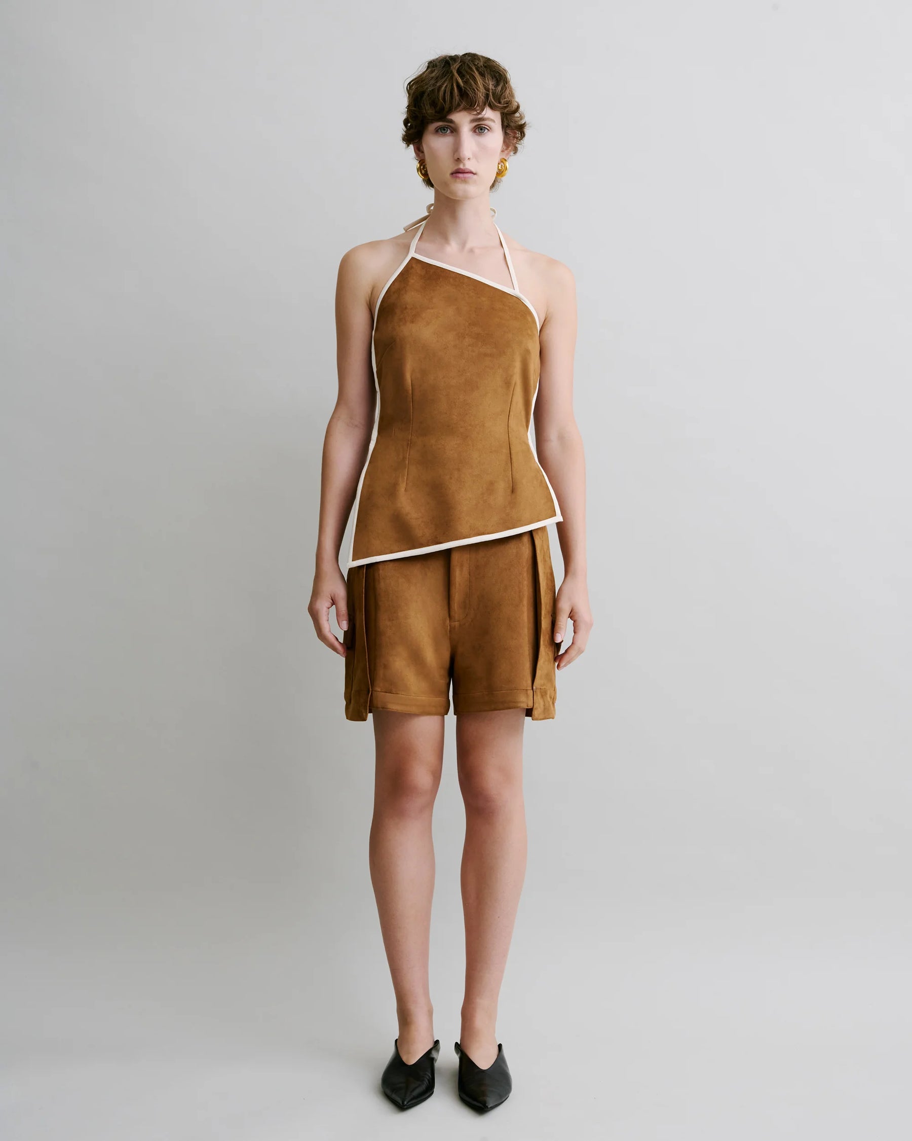 Faux Suede Halter Top (Tan)