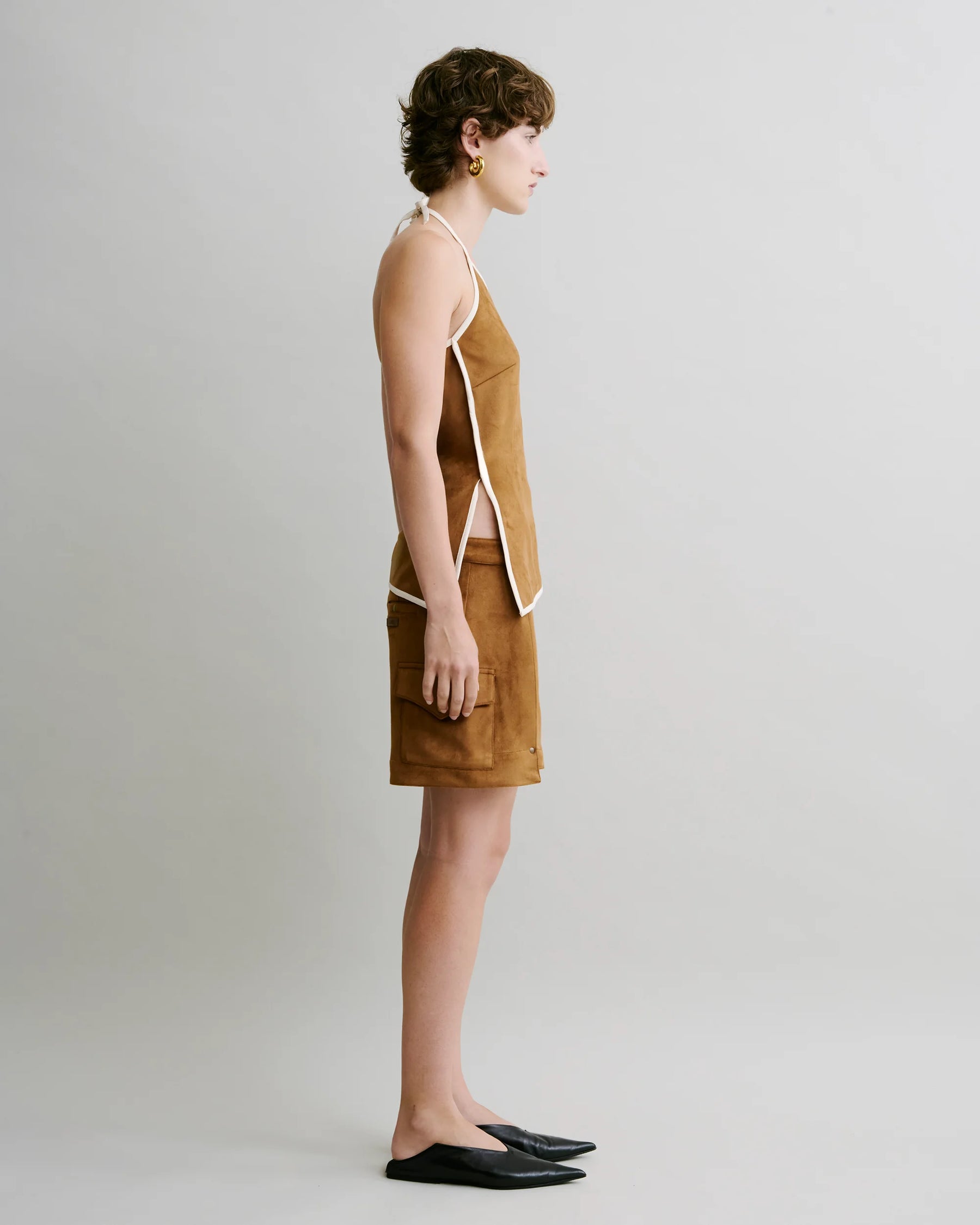 Faux Suede Halter Top (Tan)