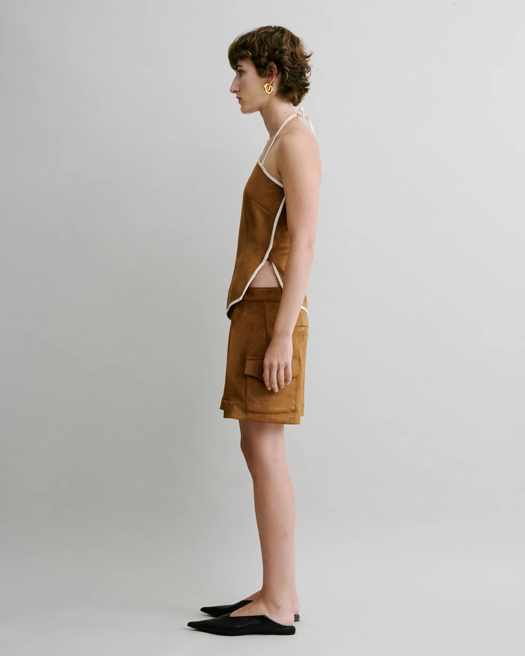 Faux Suede Halter Top (Tan)