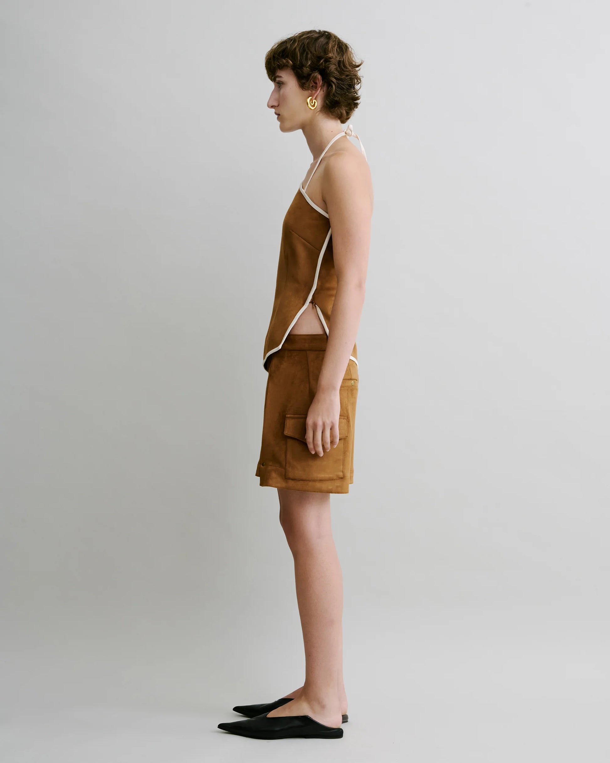 Faux Suede Halter Top (Tan)
