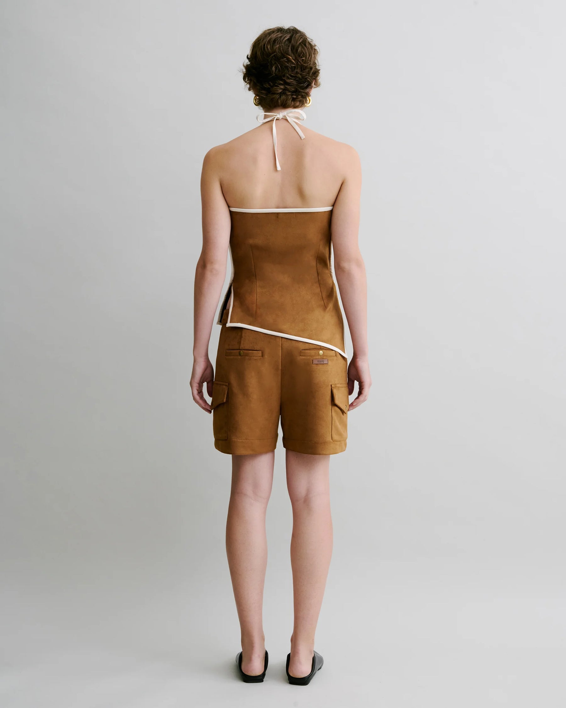 Faux Suede Halter Top (Tan)