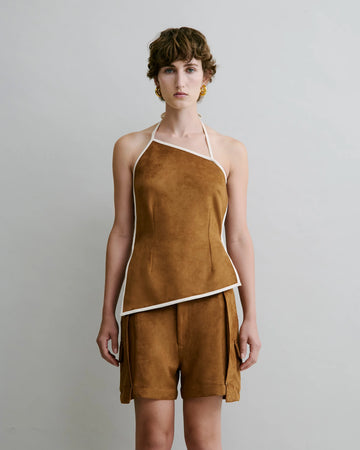 Faux Suede Halter Top (Tan)